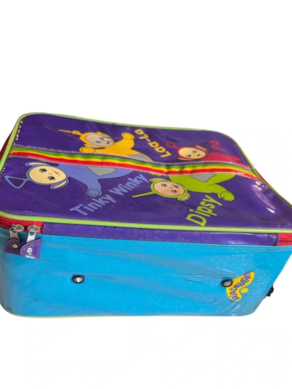 1998 Teletubbies Purple Rolling Kids Luggage - Tinky Winky, Dipsy, Laa-Laa, Po
